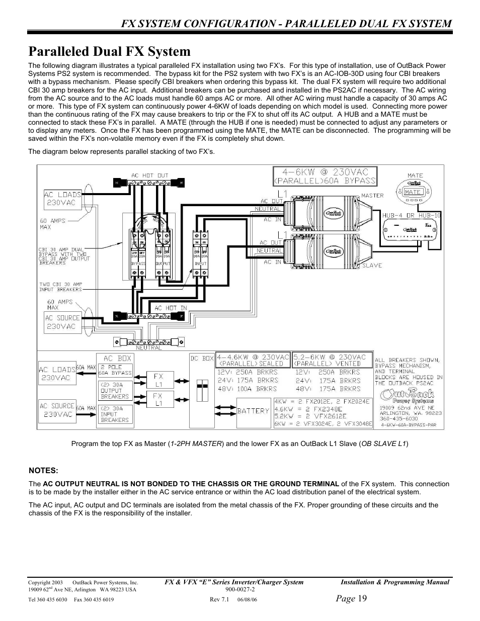 Paralleled dual fx system, Page 19 | Outback Power Systems Inverter/Charger VFX2612E User Manual | Page 19 / 59