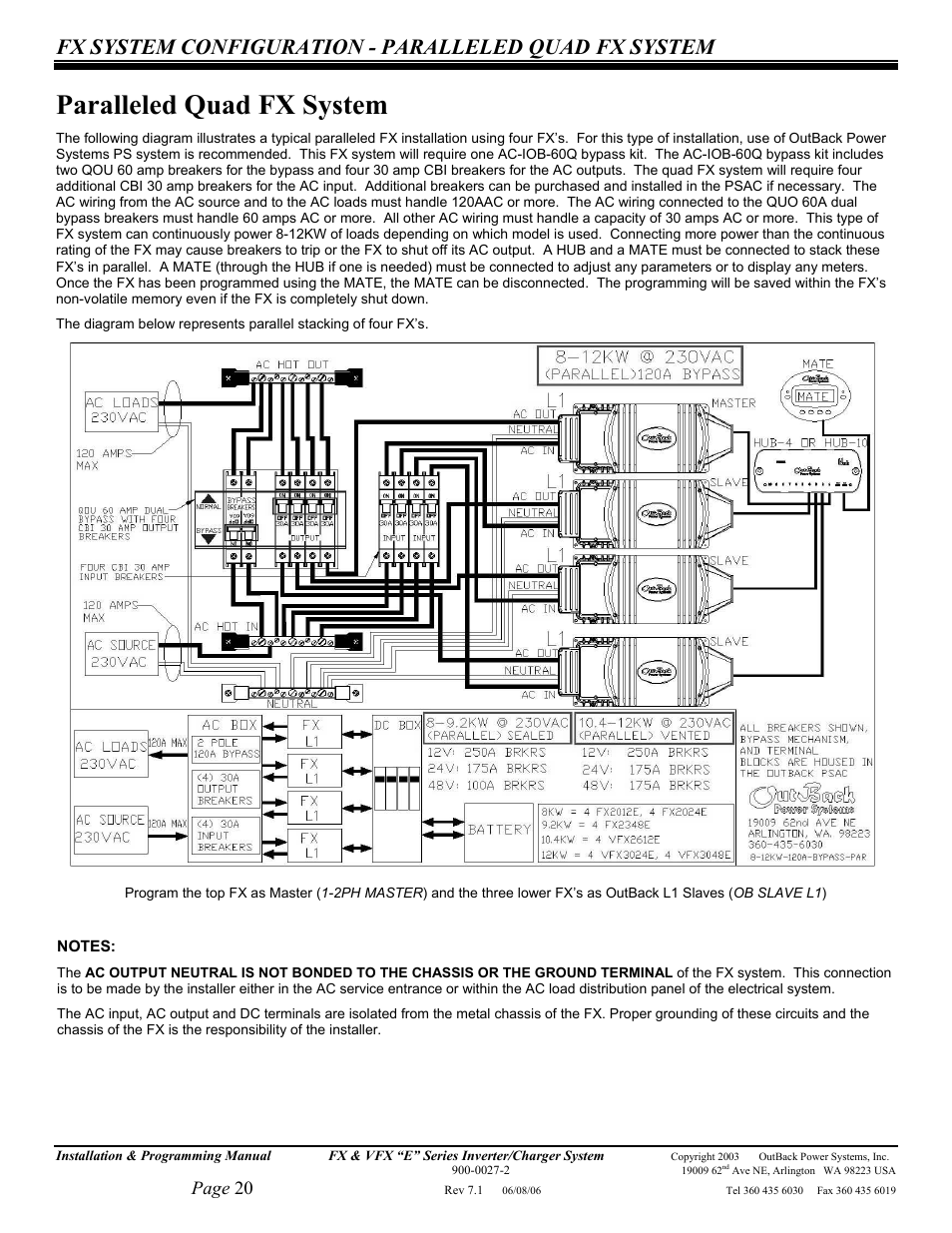 Paralleled quad fx system, Page 20 | Outback Power Systems Inverter/Charger VFX2612E User Manual | Page 20 / 59