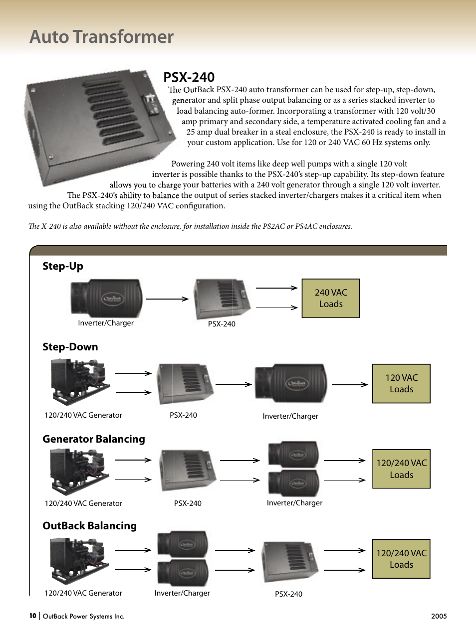 Auto transformer, Psx-240 | Outback Power Systems Systems User Manual | Page 12 / 24