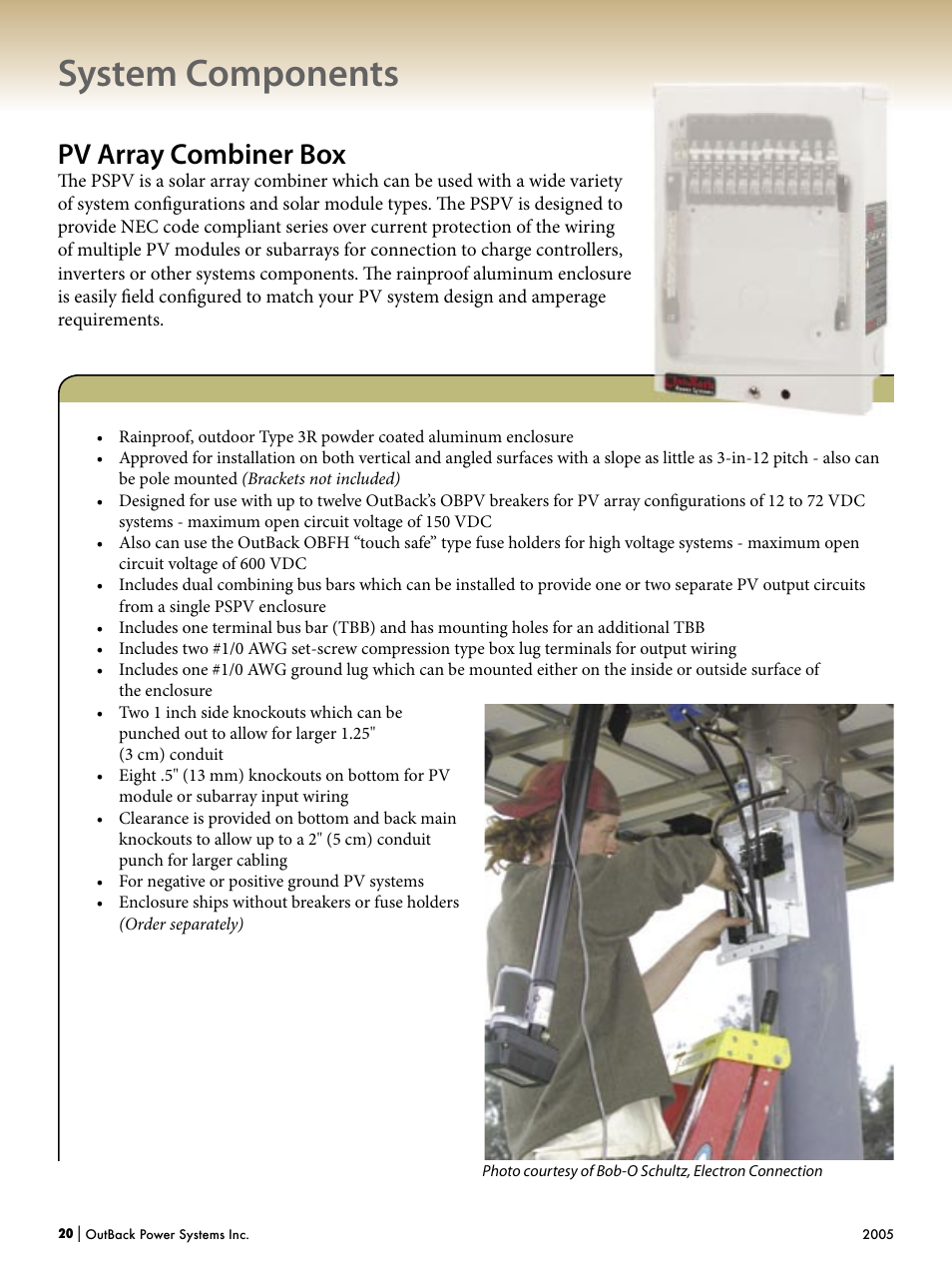 System components, Pv array combiner box | Outback Power Systems Systems User Manual | Page 22 / 24