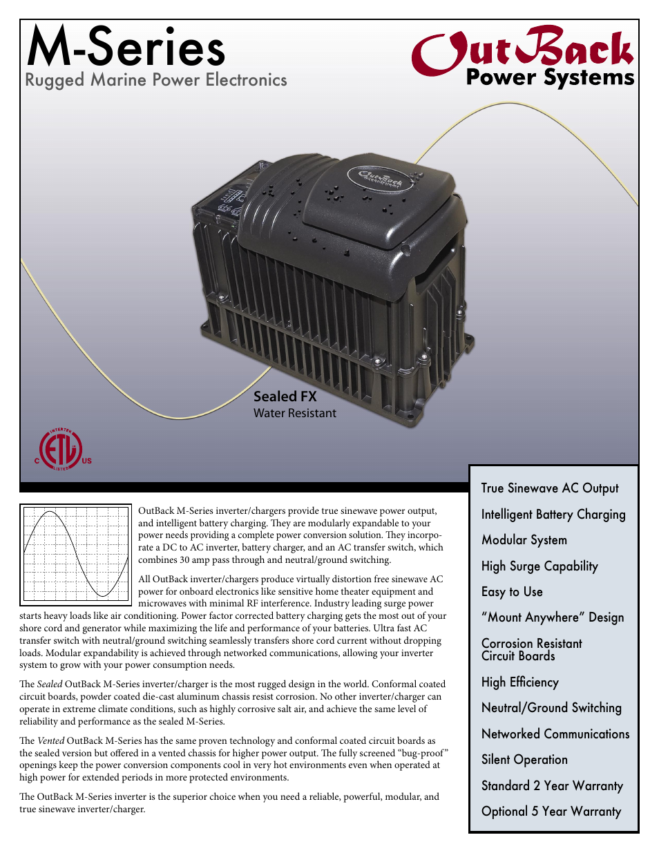 Outback Power Systems Sealed FX User Manual | 2 pages
