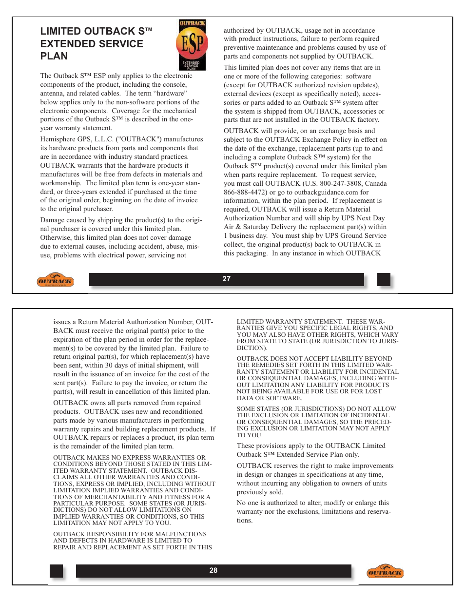 Limited outback s, Extended service plan | Outback Power Systems OUTBACK S DOM-OBK01 User Manual | Page 15 / 18