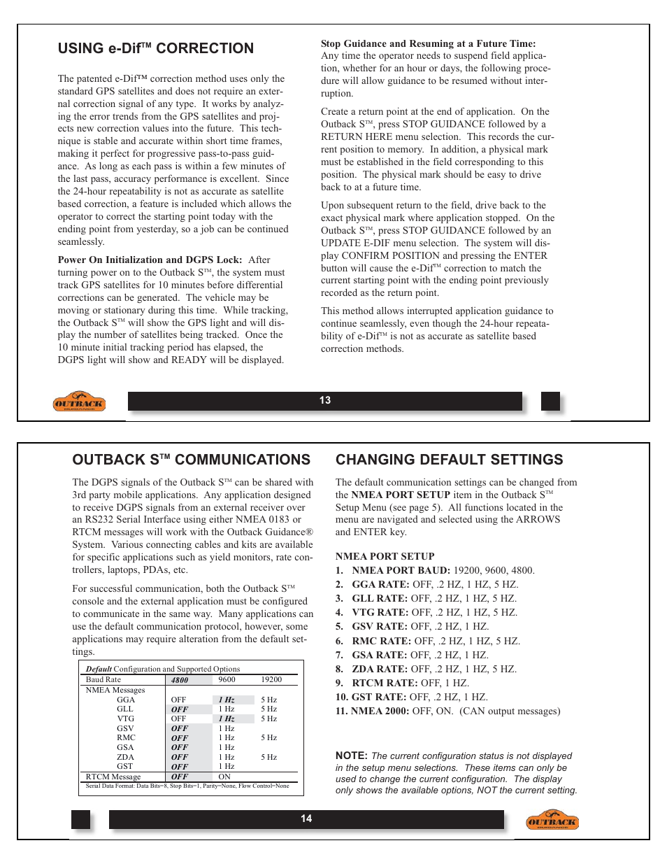 Using e-dif, Correction, Outback s | Communications, Changing default settings | Outback Power Systems OUTBACK S DOM-OBK01 User Manual | Page 8 / 18