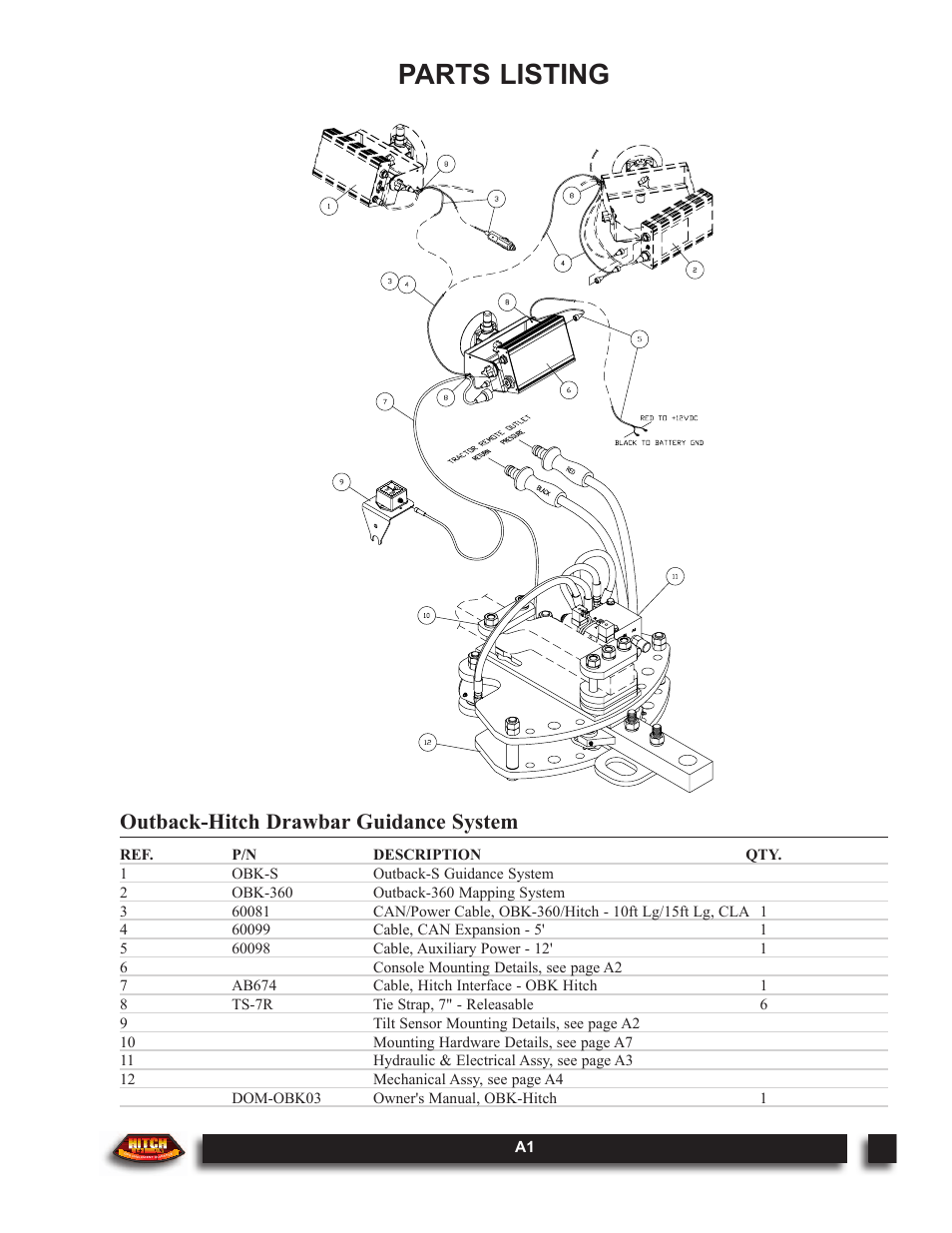 Parts listing, Outback-hitch drawbar guidance system | Outback Power Systems Hitch DOM-OBK03 User Manual | Page 21 / 32