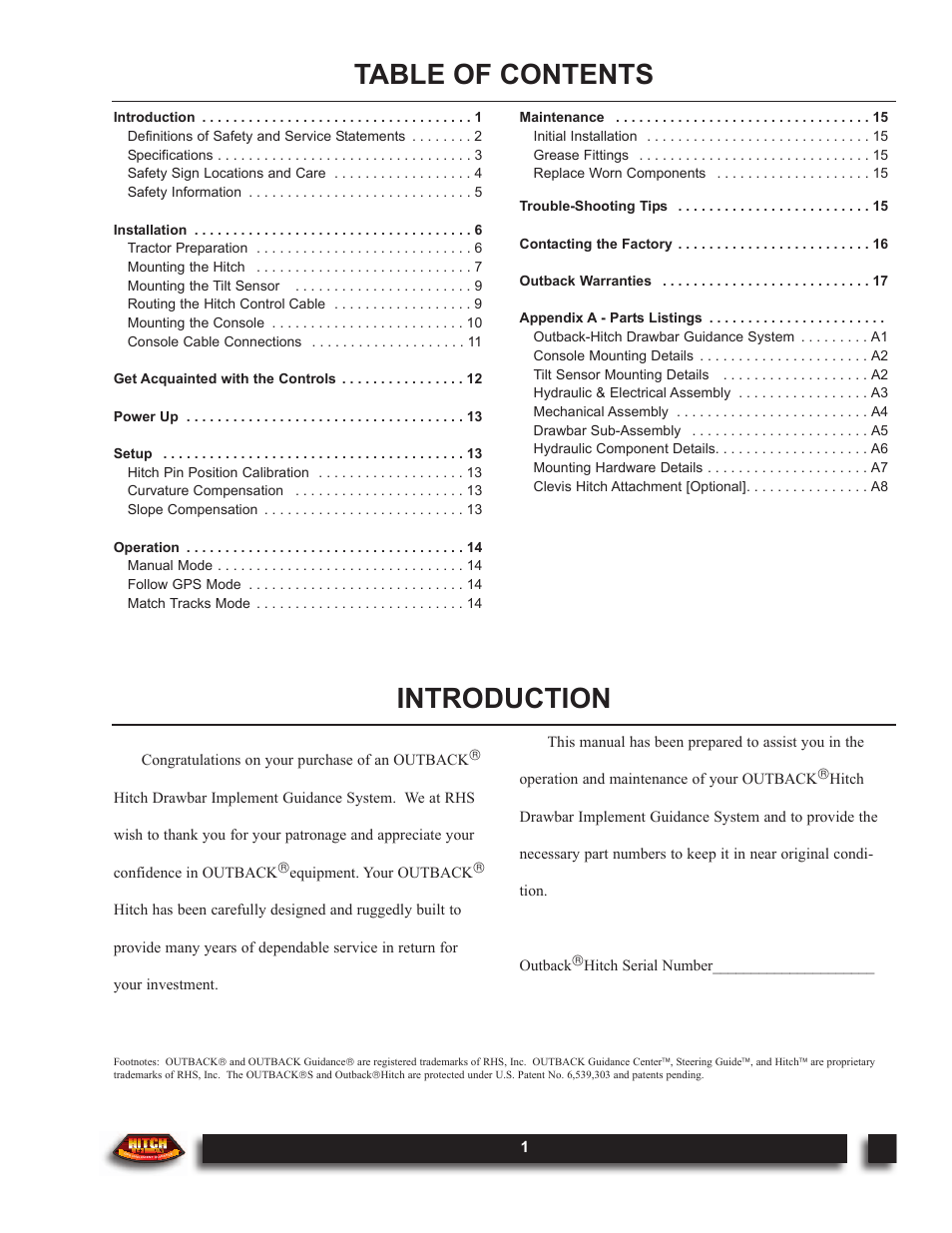 Table of contents introduction | Outback Power Systems Hitch DOM-OBK03 User Manual | Page 3 / 32