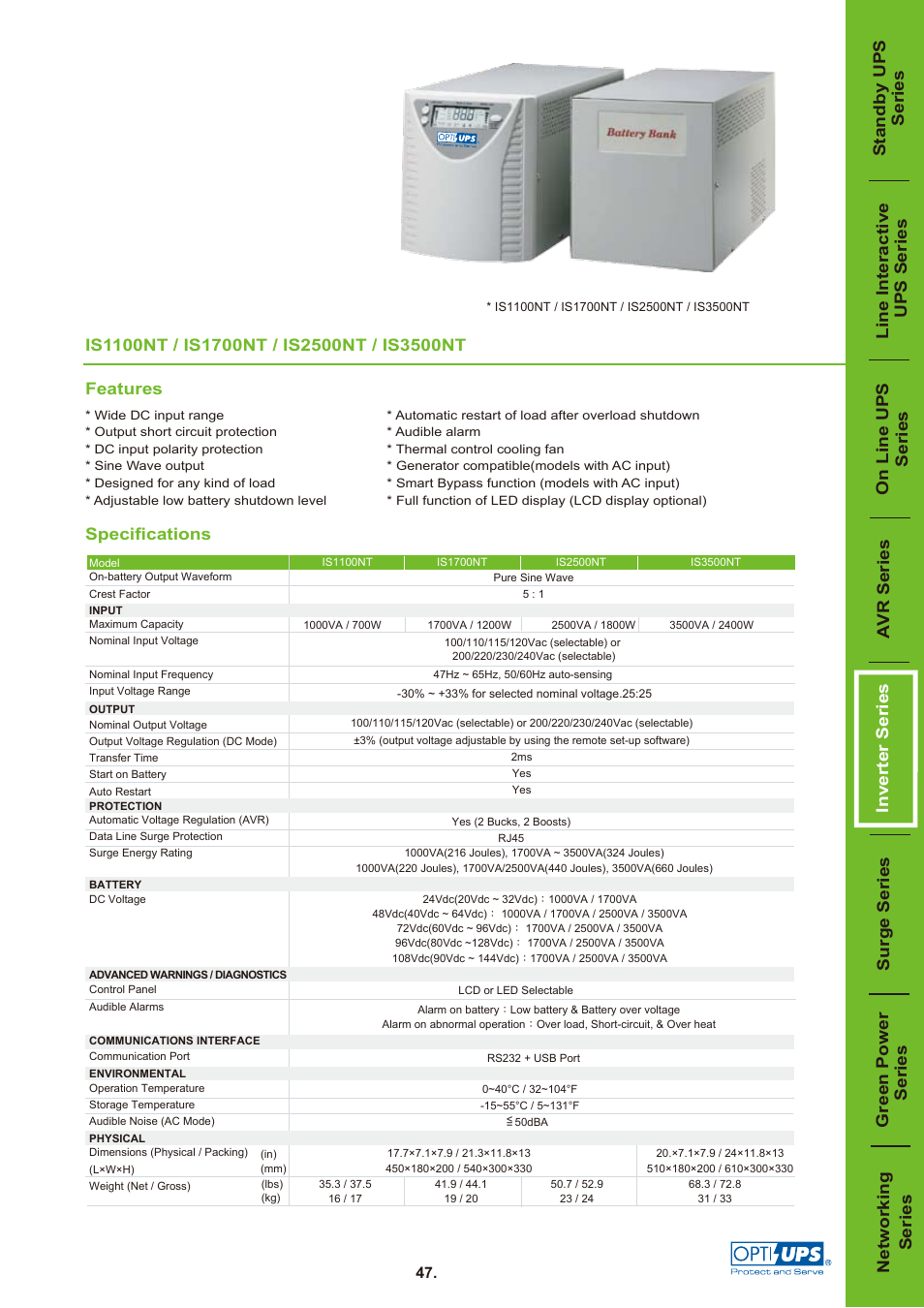 OPTI-UPS IS3500NT User Manual | 1 page