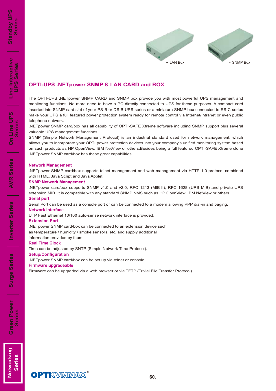 OPTI-UPS SNMP Box User Manual | 1 page