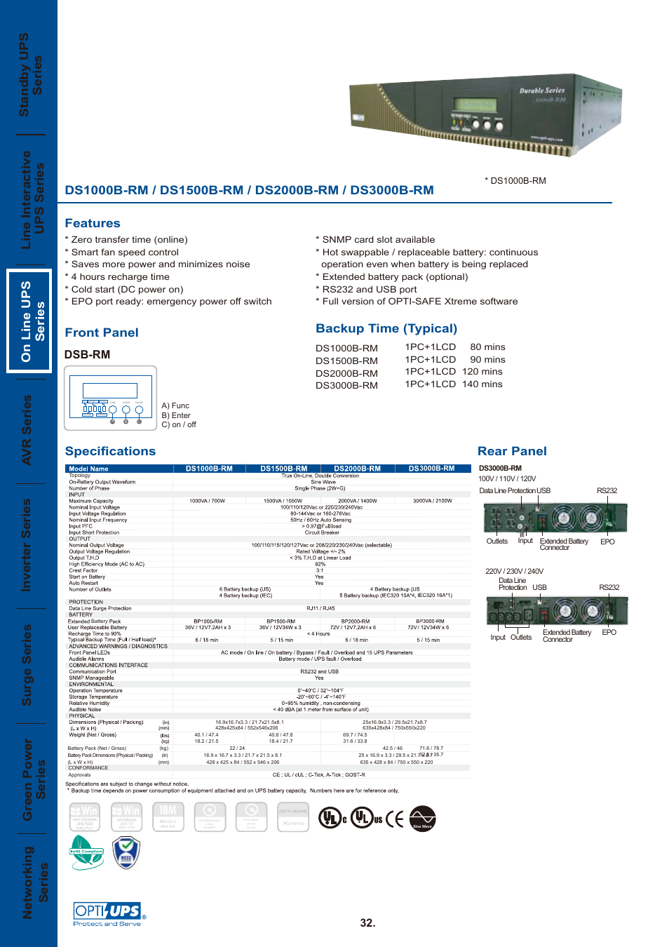OPTI-UPS On Line UPS Series DS3000B-RM User Manual | 1 page