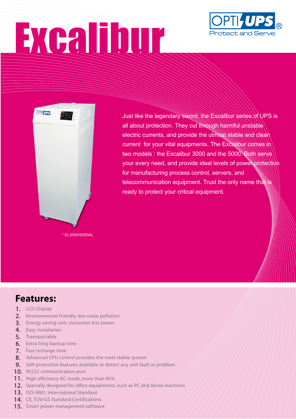 OPTI-UPS Excalibur EL3000 User Manual | 2 pages