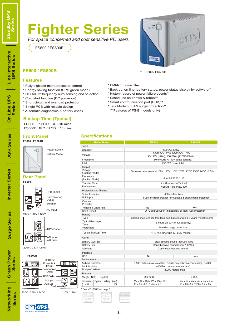 OPTI-UPS Fighter Series FS600 / FS600B User Manual | 1 page