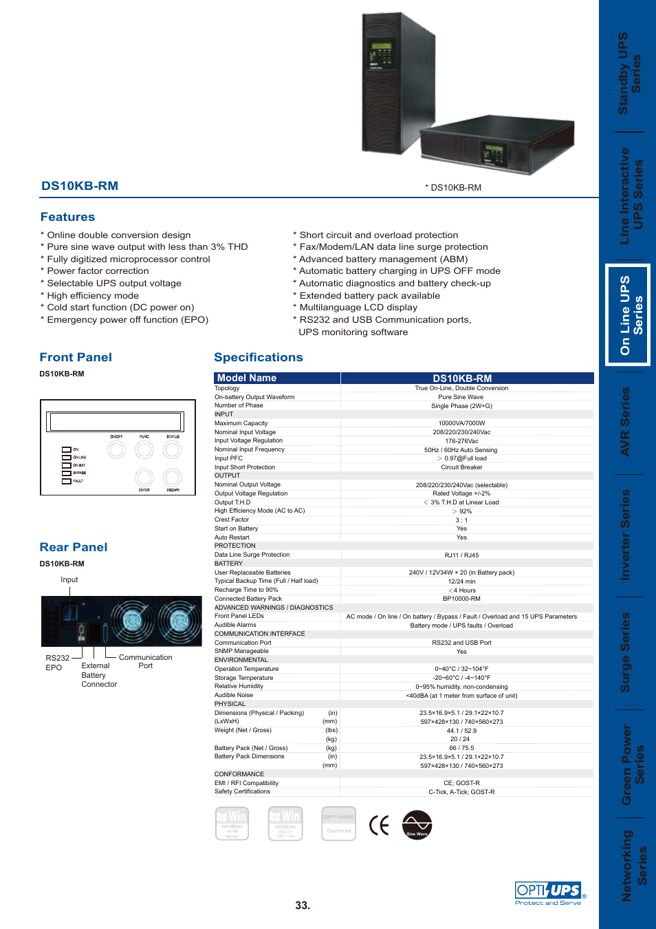 OPTI-UPS On Line UPS Series DS10KB-RM User Manual | 1 page