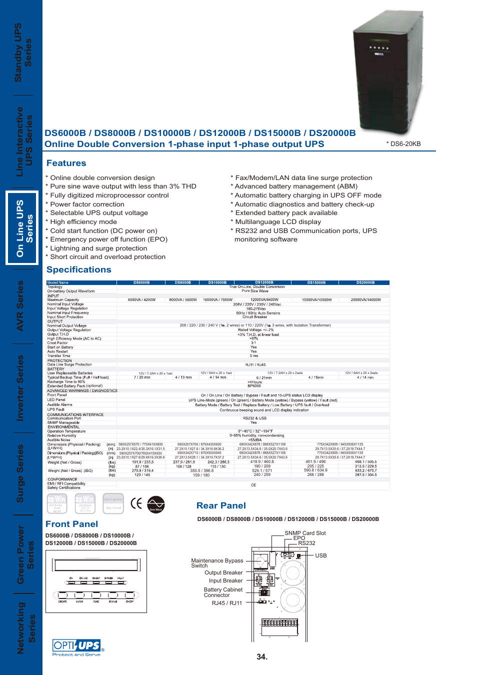OPTI-UPS On Line UPS Series DS12000B User Manual | 1 page