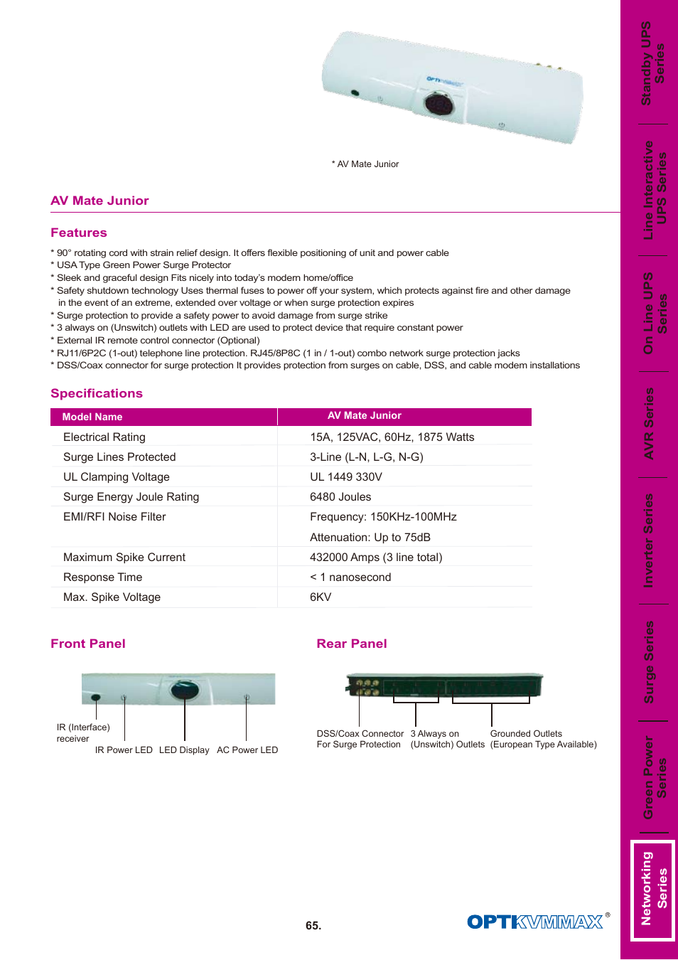 OPTI-UPS AV Mate Junior User Manual | 1 page