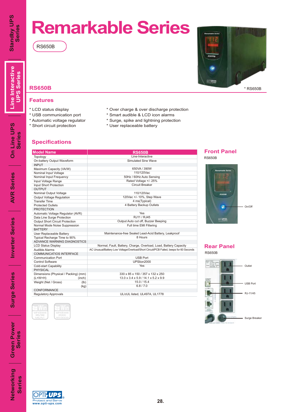 OPTI-UPS RS650B User Manual | 1 page