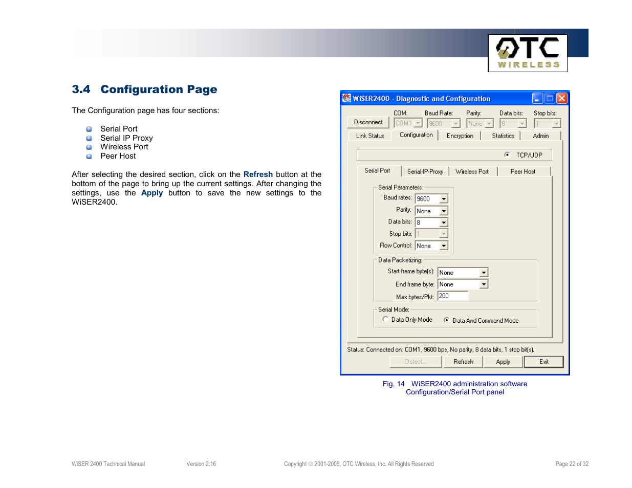 4 configuration page | OTC Wireless 802.11 Wireless Serial Solutions WiSER2400.IP User Manual | Page 22 / 32