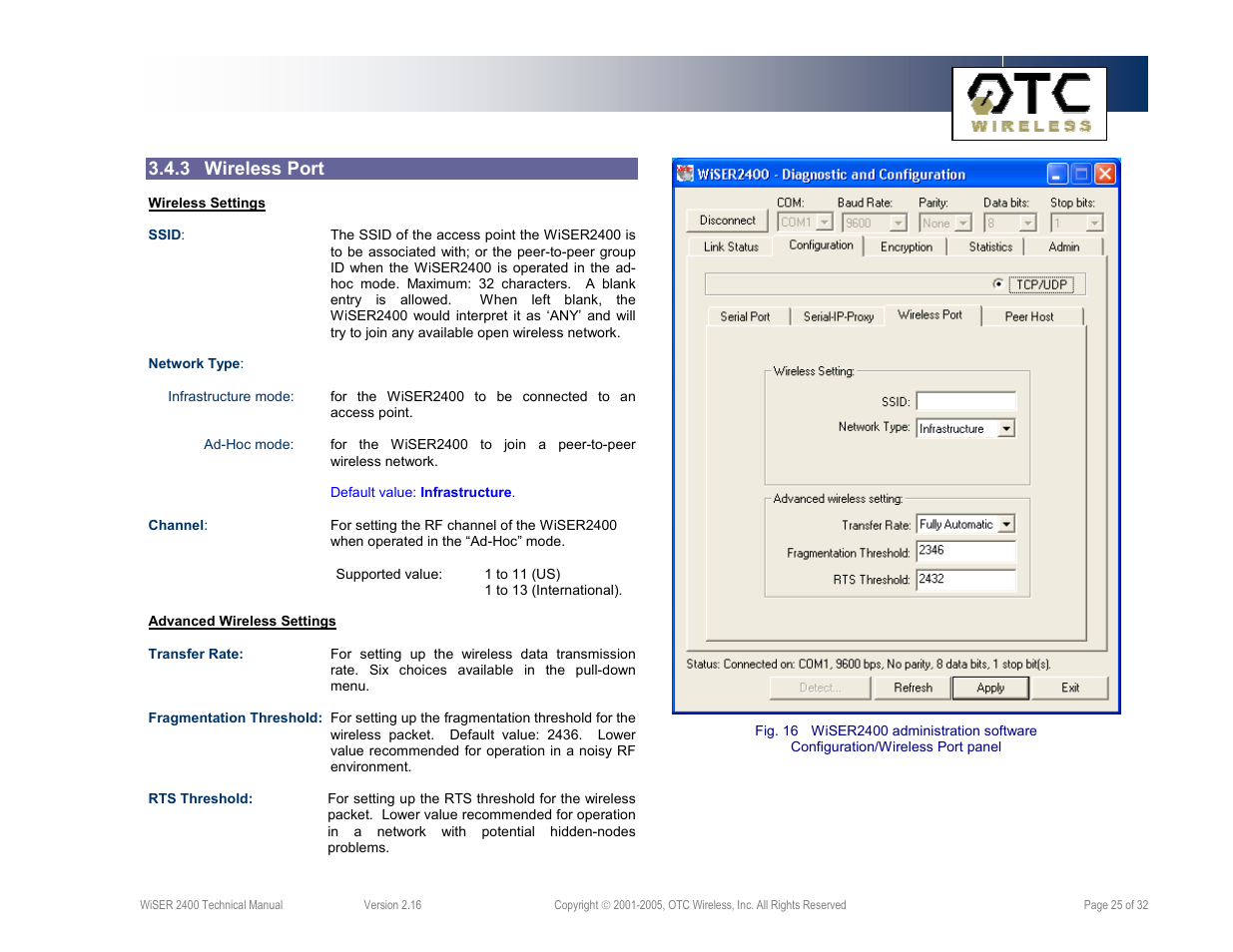 3 wireless port | OTC Wireless 802.11 Wireless Serial Solutions WiSER2400.IP User Manual | Page 25 / 32