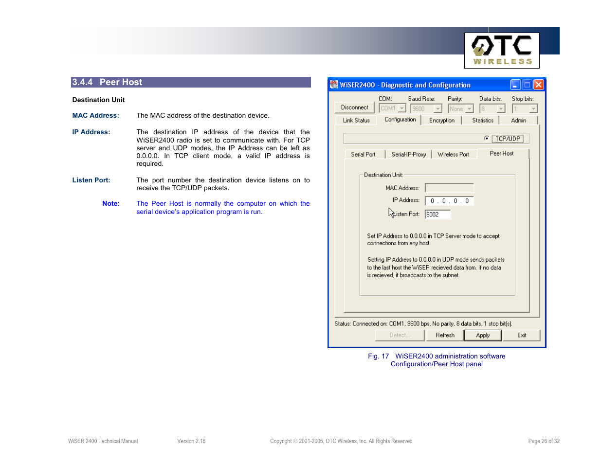 4 peer host | OTC Wireless 802.11 Wireless Serial Solutions WiSER2400.IP User Manual | Page 26 / 32