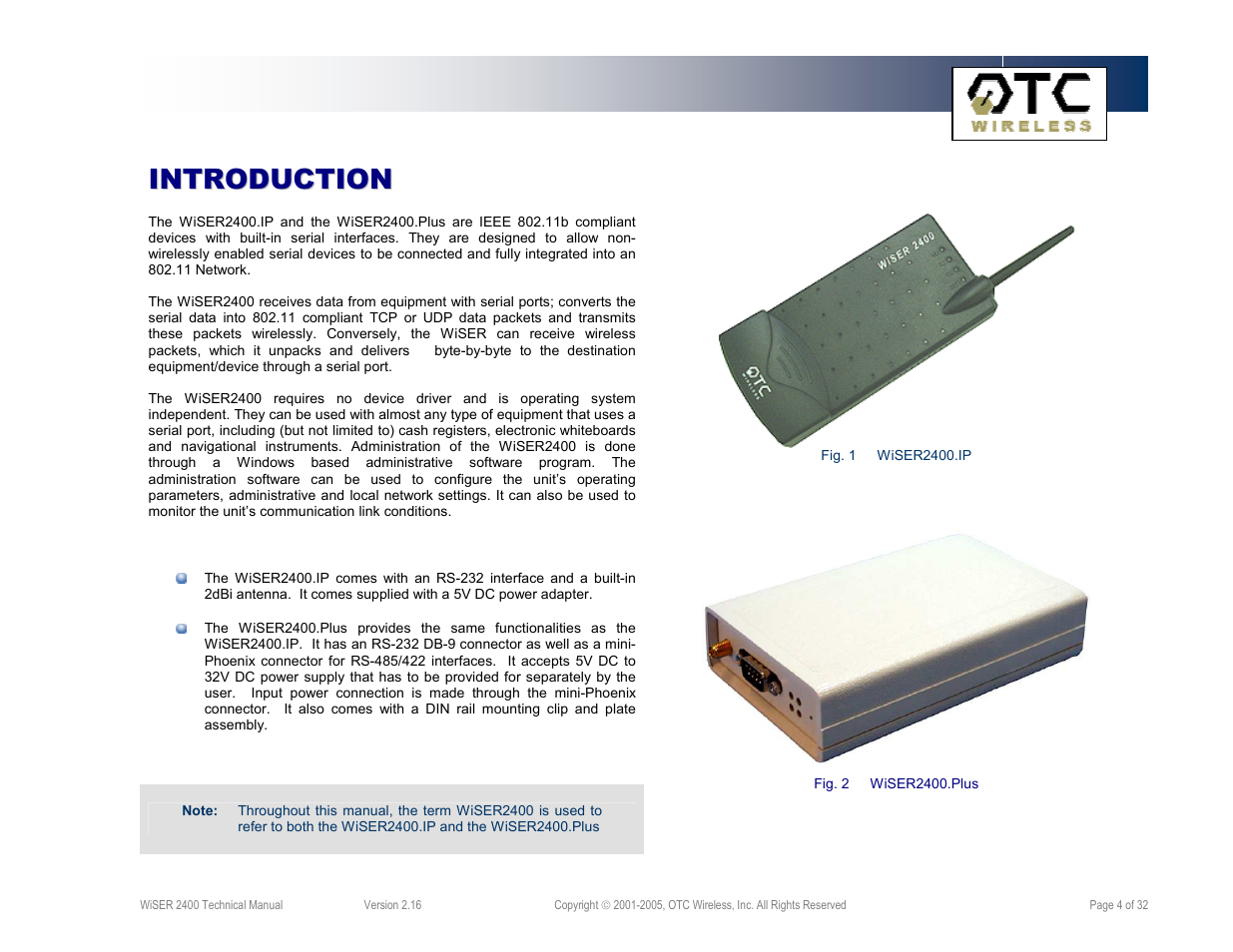 OTC Wireless 802.11 Wireless Serial Solutions WiSER2400.IP User Manual | Page 4 / 32