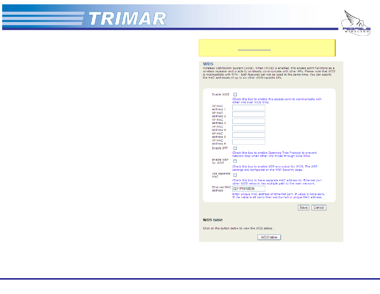 Wds tab | OTC Wireless 802.11a/b/g AP/Repeater TRIMAR User Manual | Page 26 / 33