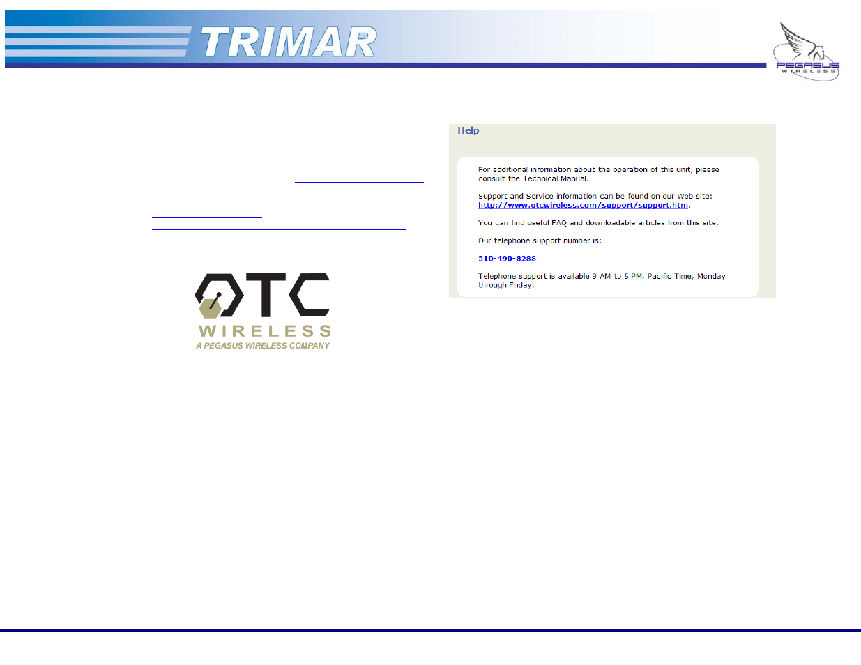 Help tab | OTC Wireless 802.11a/b/g AP/Repeater TRIMAR User Manual | Page 32 / 33