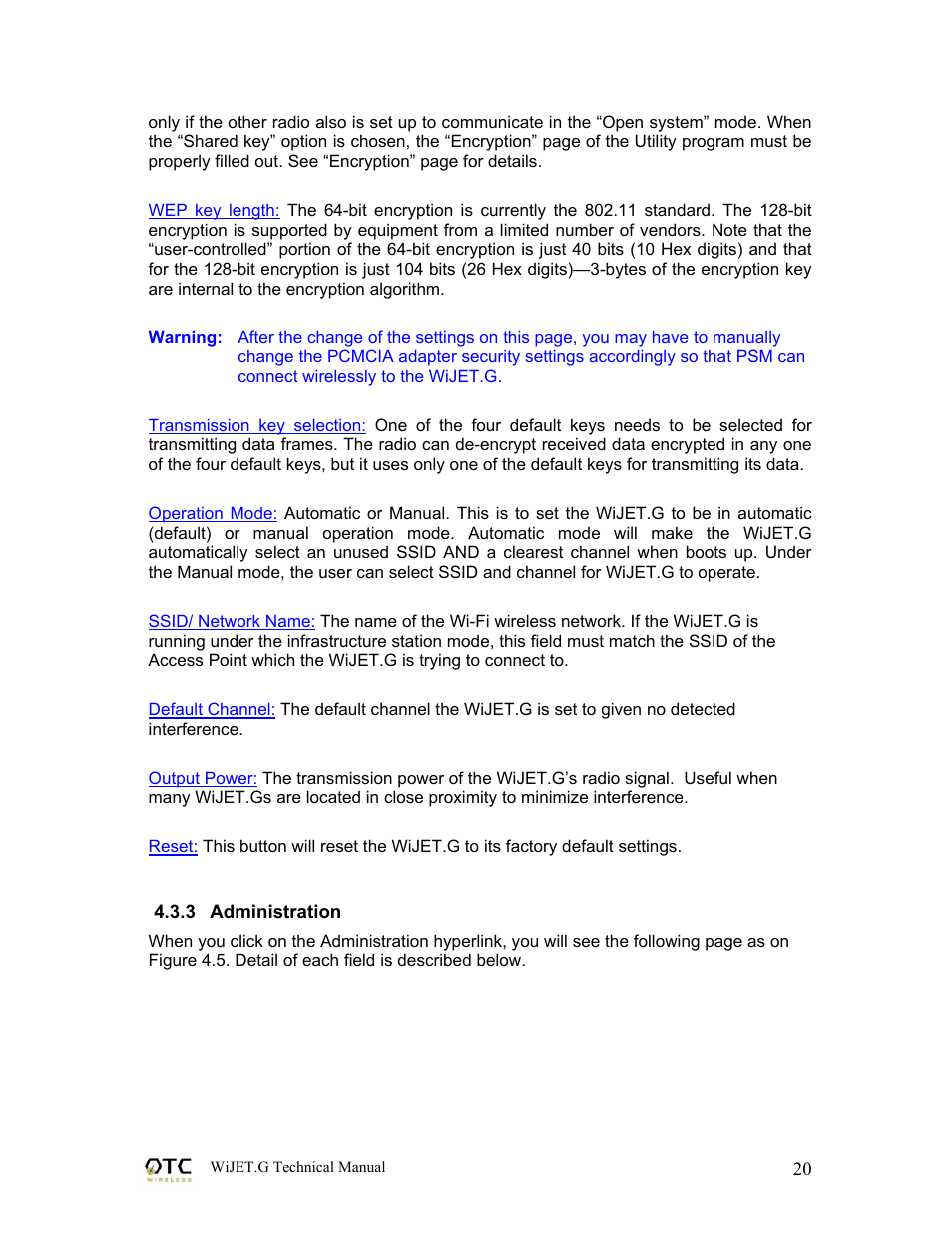 OTC Wireless WIJET.G 802.11G User Manual | Page 23 / 31