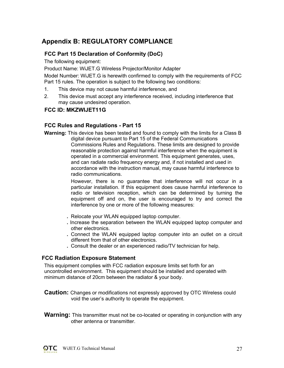 OTC Wireless WIJET.G 802.11G User Manual | Page 30 / 31