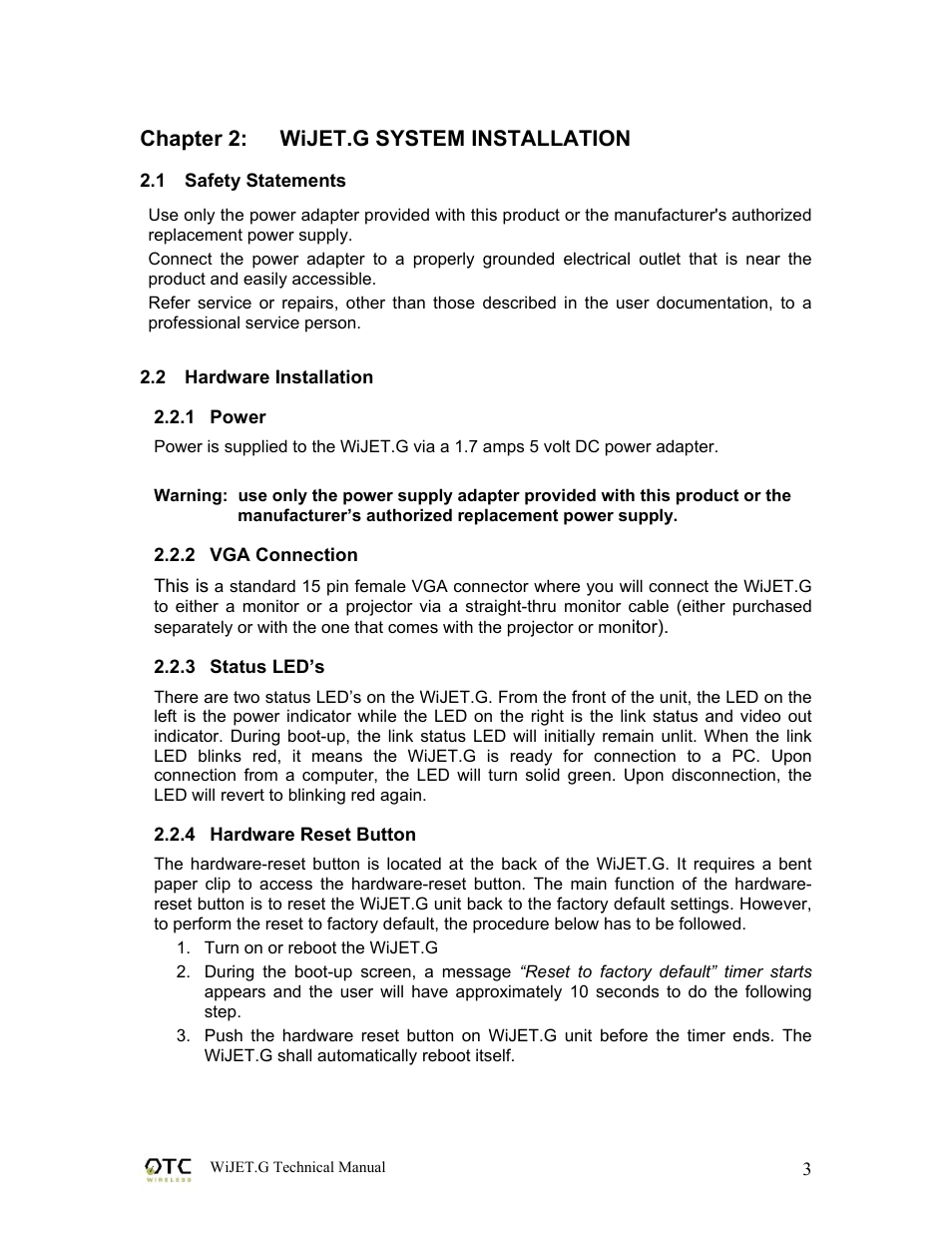 OTC Wireless WIJET.G 802.11G User Manual | Page 6 / 31