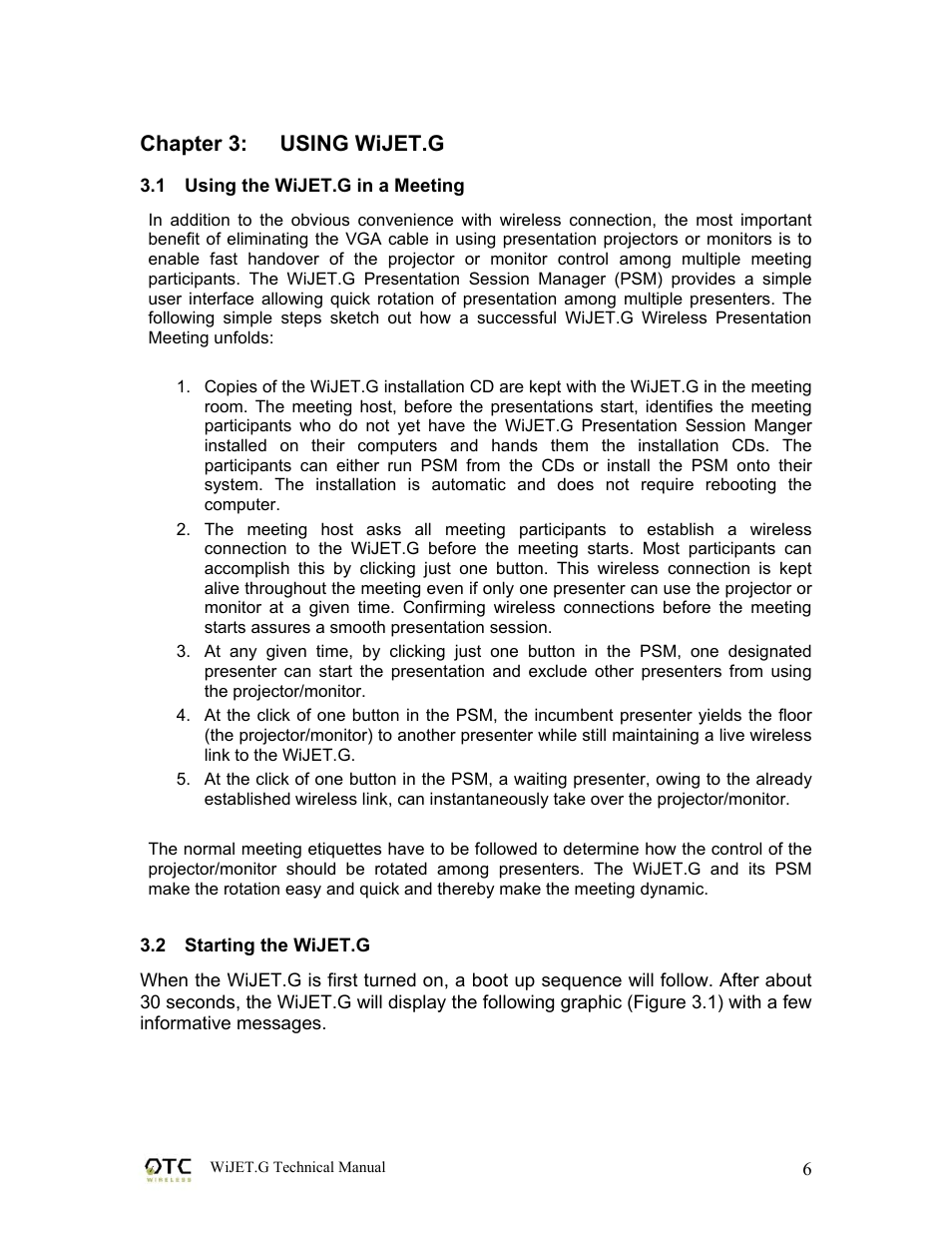 Chapter 3: using wijet.g | OTC Wireless WIJET.G 802.11G User Manual | Page 9 / 31