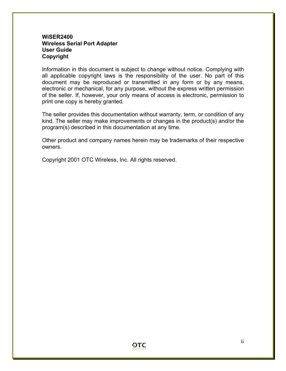 OTC Wireless WiSER2400 User Manual | Page 2 / 25