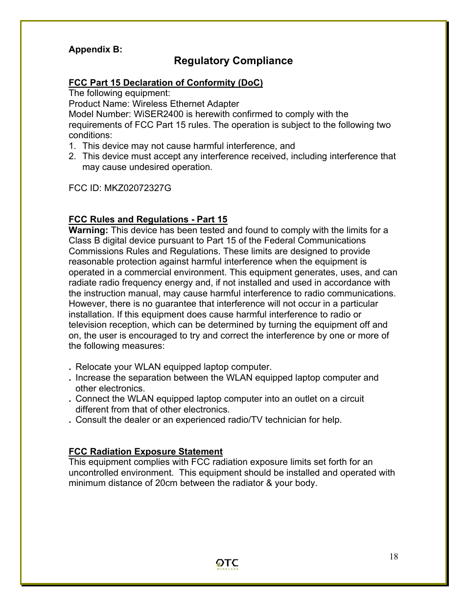 OTC Wireless WiSER2400 User Manual | Page 21 / 25
