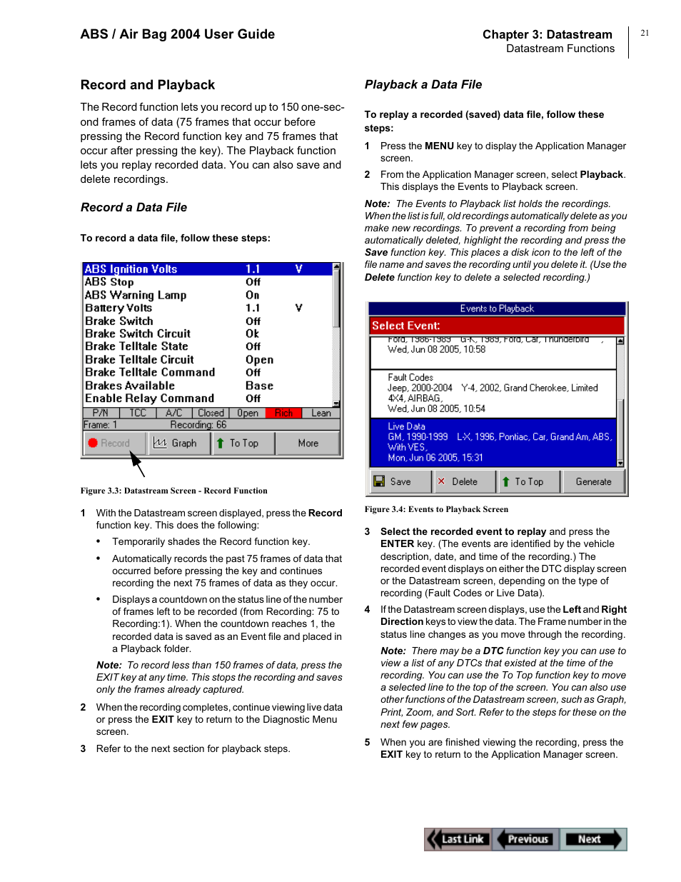 Abs / air bag 2004 user guide, Record and playback | OTC Wireless switch/hub User Manual | Page 31 / 80