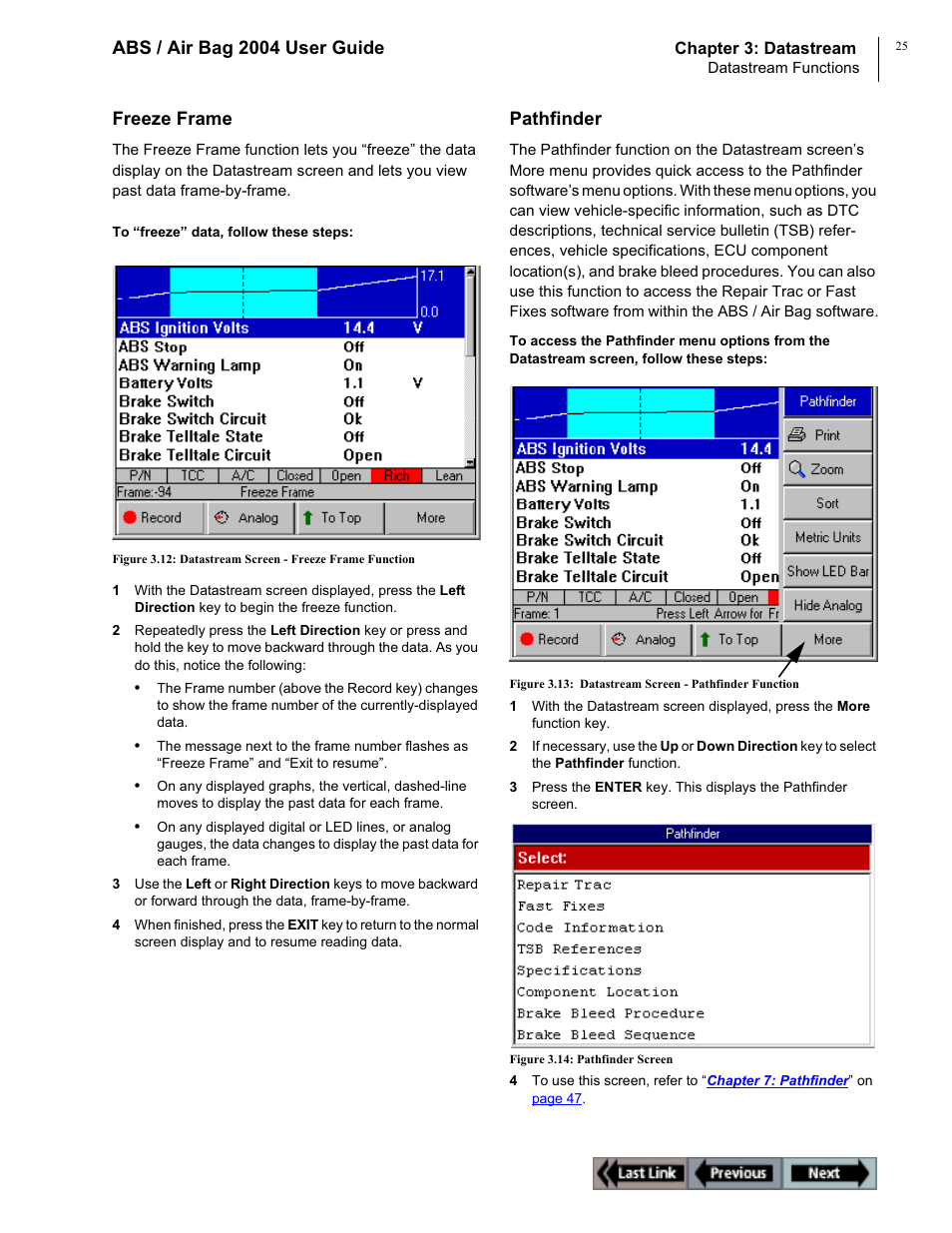 Abs / air bag 2004 user guide, Freeze frame, Pathfinder | OTC Wireless switch/hub User Manual | Page 35 / 80