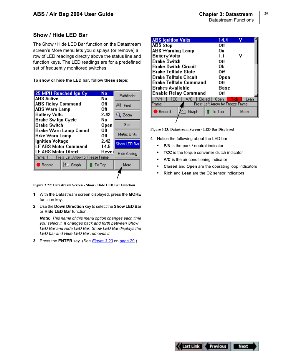 Abs / air bag 2004 user guide, Show / hide led bar | OTC Wireless switch/hub User Manual | Page 39 / 80
