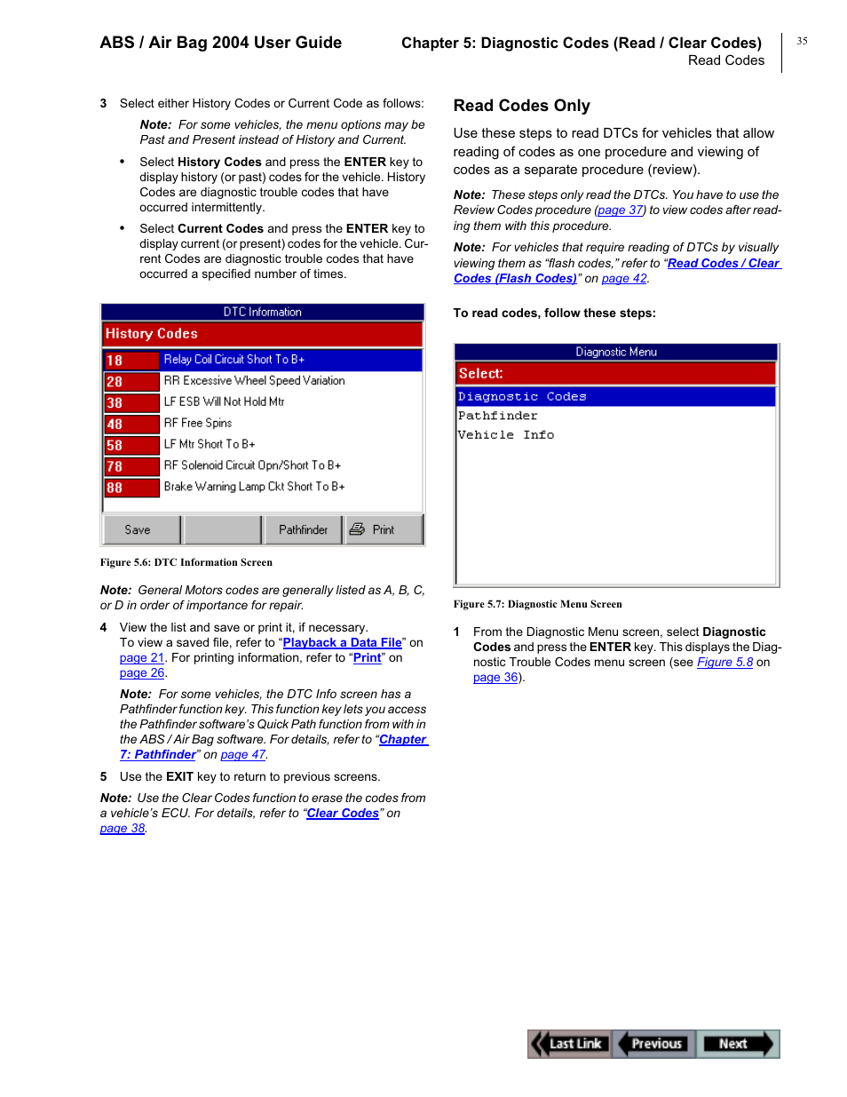 Abs / air bag 2004 user guide, Read codes only | OTC Wireless switch/hub User Manual | Page 45 / 80