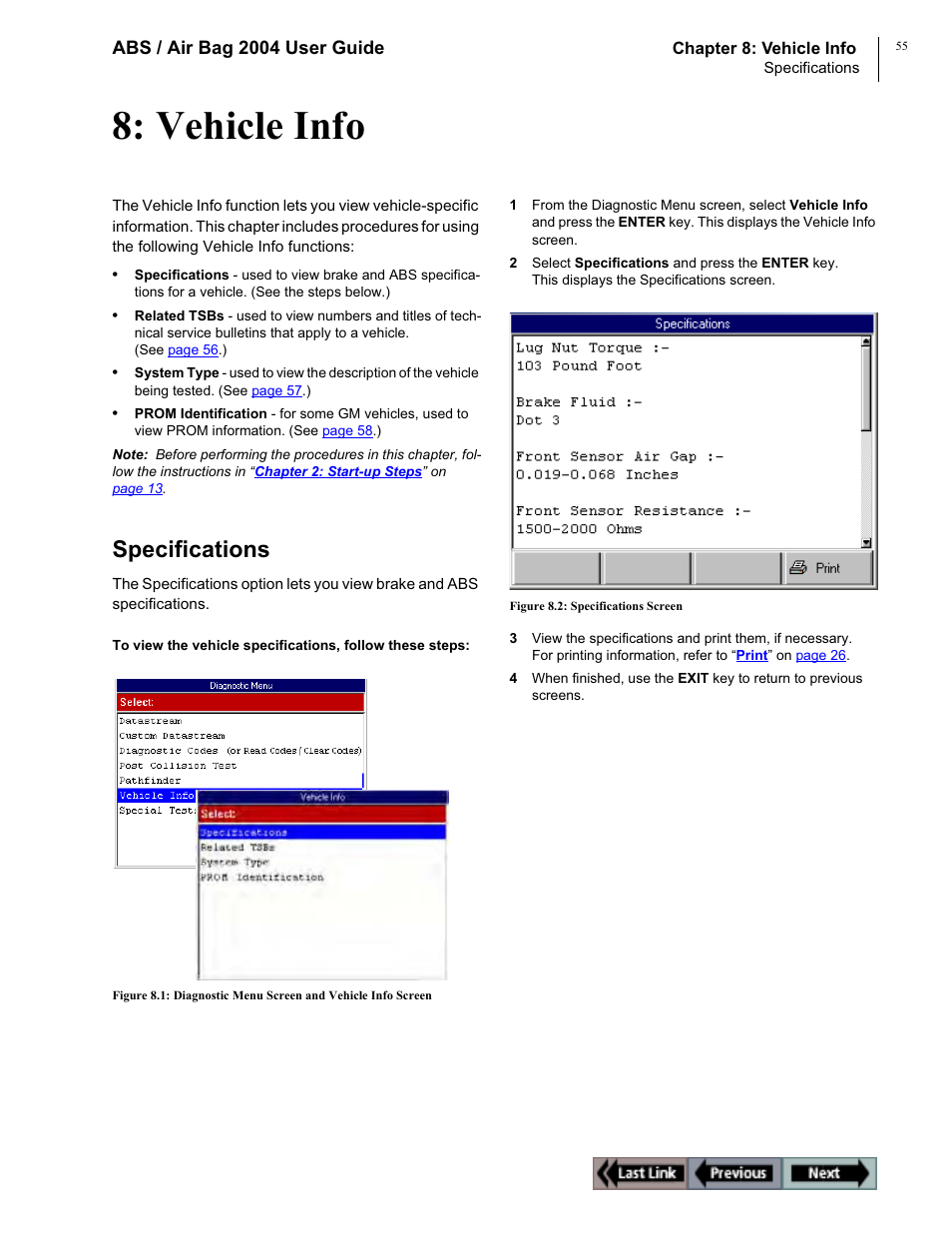 Vehicle info, Specifications | OTC Wireless switch/hub User Manual | Page 65 / 80