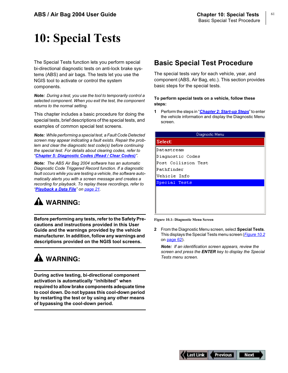 Special tests, Basic special test procedure, Warning | OTC Wireless switch/hub User Manual | Page 71 / 80