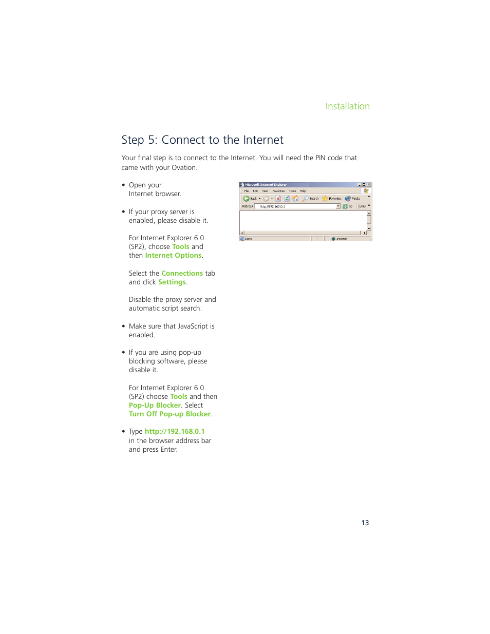 Step 5: connect to the internet, Installation | Ovation Software Ovation User Manual | Page 14 / 61