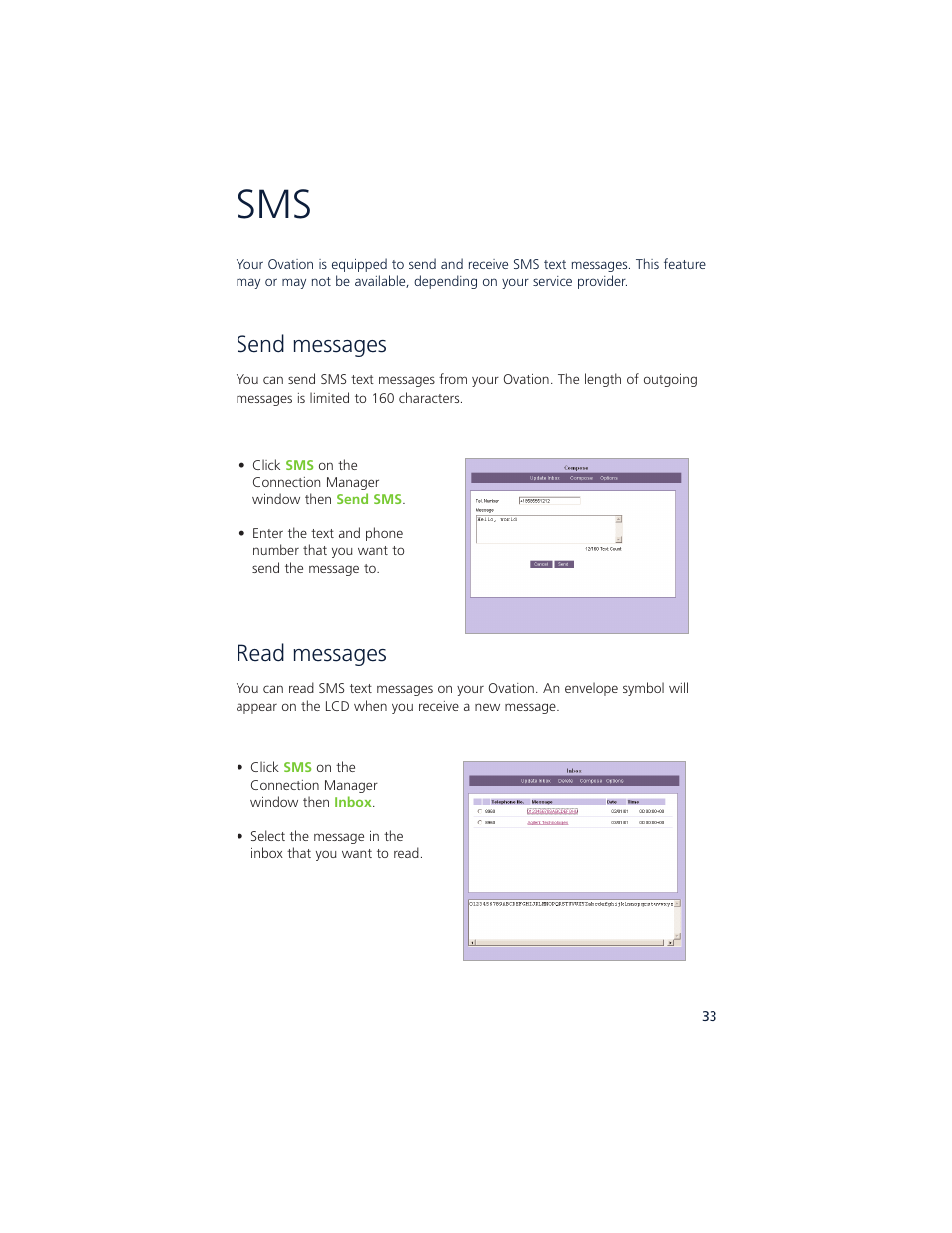 Send messages, Read messages | Ovation Software Ovation User Manual | Page 34 / 61