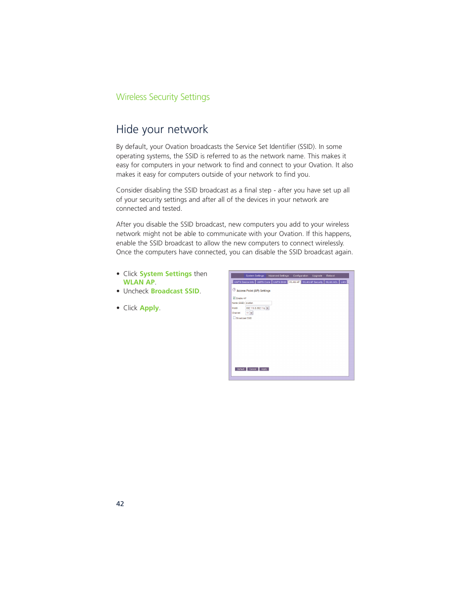 Hide your network | Ovation Software Ovation User Manual | Page 43 / 61