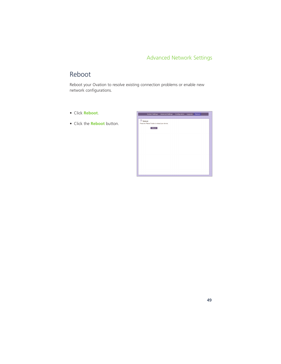 Reboot | Ovation Software Ovation User Manual | Page 50 / 61