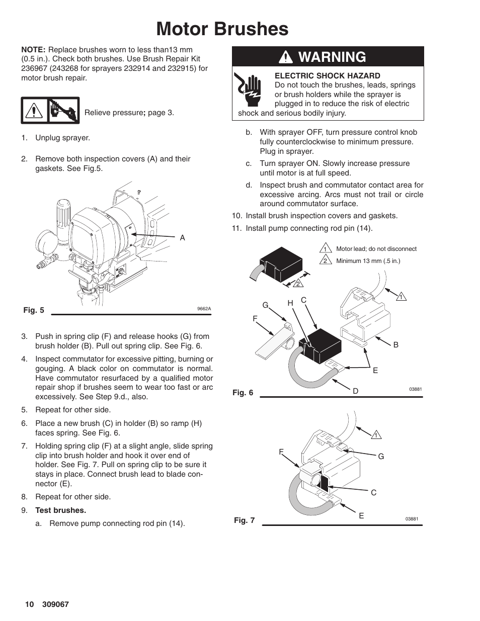 Motor brushes, Warning | Oracom ULTRA MAX 695 User Manual | Page 10 / 28