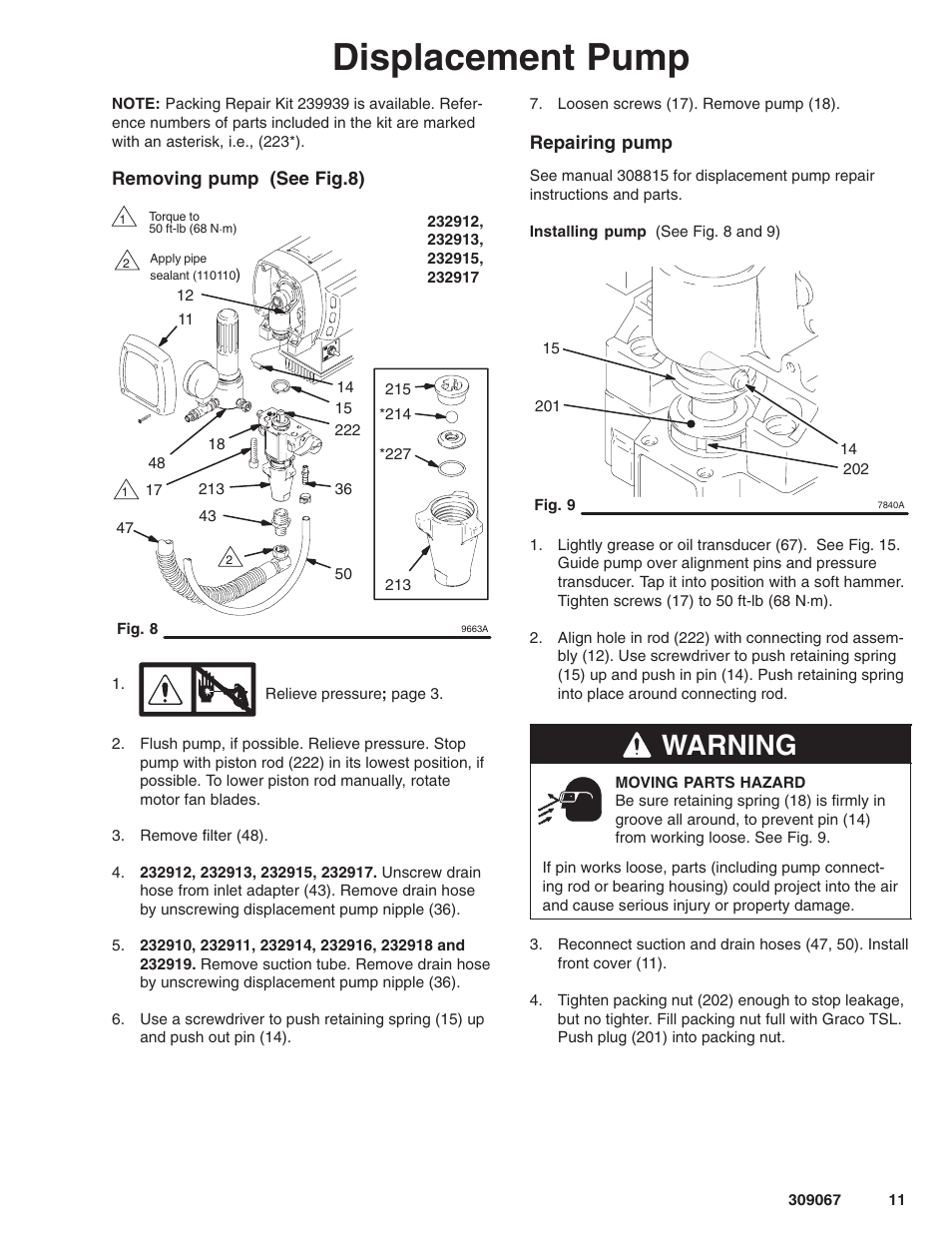 Displacement pump, Warning | Oracom ULTRA MAX 695 User Manual | Page 11 / 28
