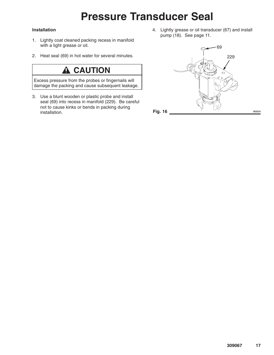 Pressure transducer seal, Caution | Oracom ULTRA MAX 695 User Manual | Page 17 / 28