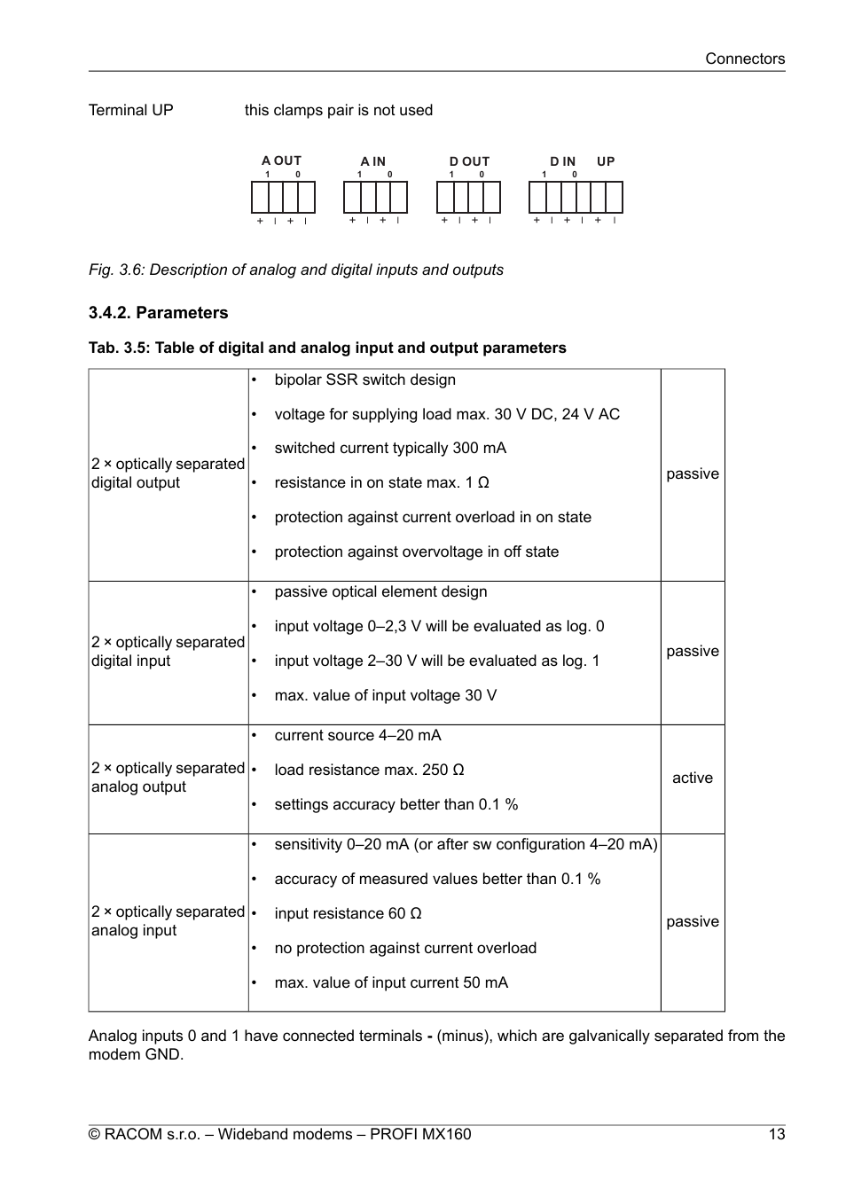Parameters | Oracom PROFI MX160 User Manual | Page 13 / 28