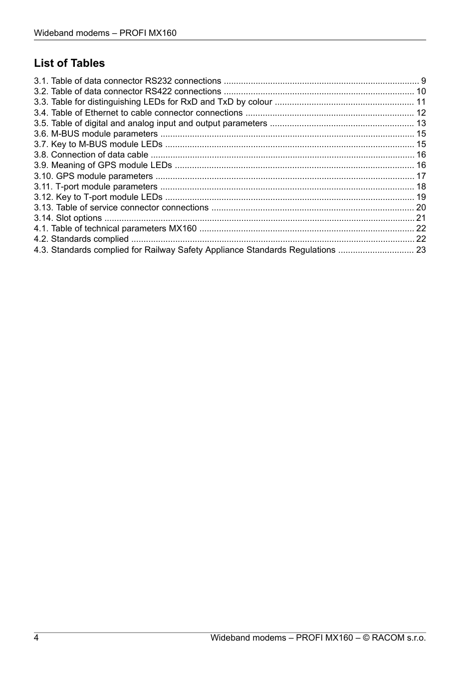 List of tables | Oracom PROFI MX160 User Manual | Page 4 / 28