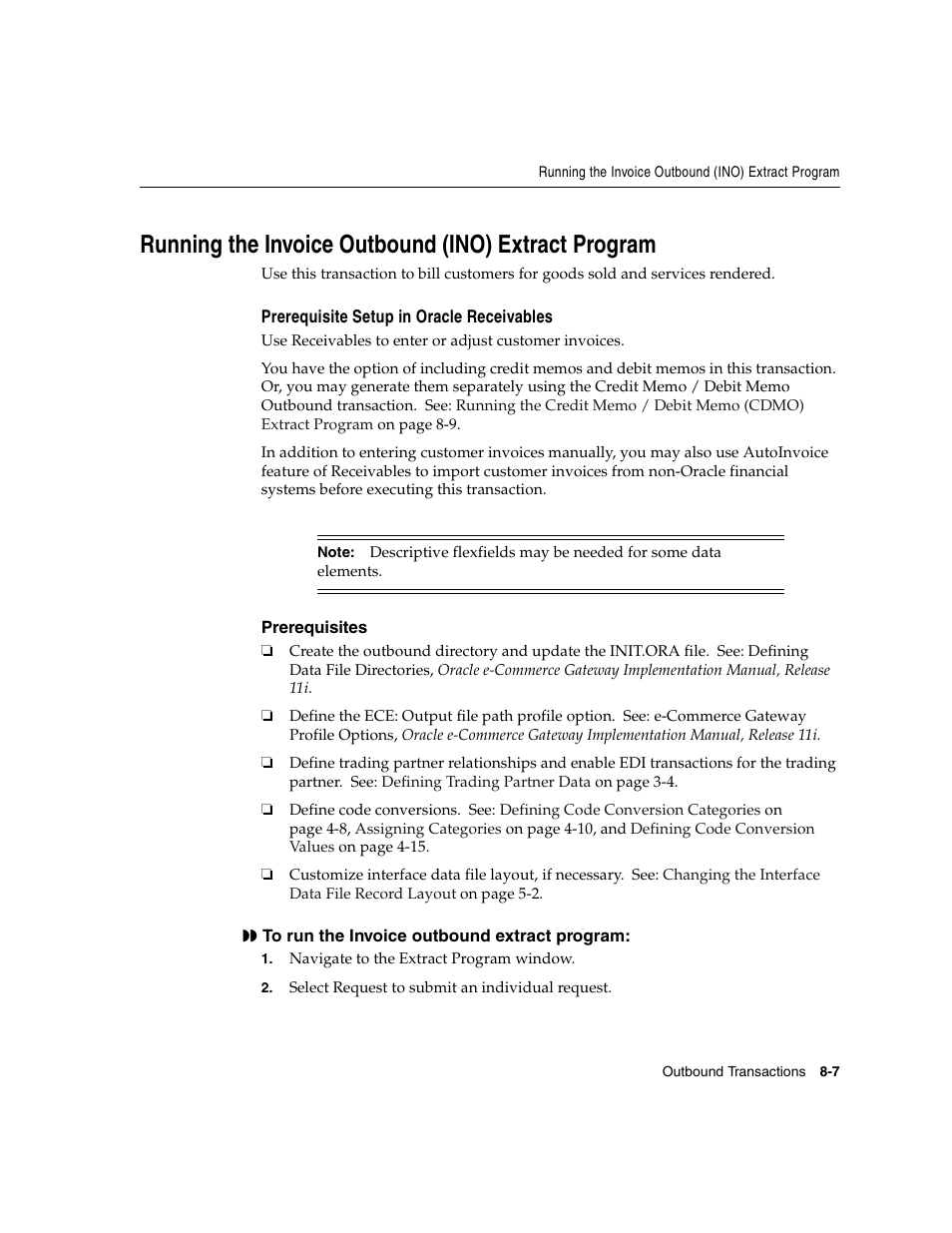 Running the invoice outbound (ino) extract program, Runni | Oracle A75089-02 User Manual | Page 107 / 144