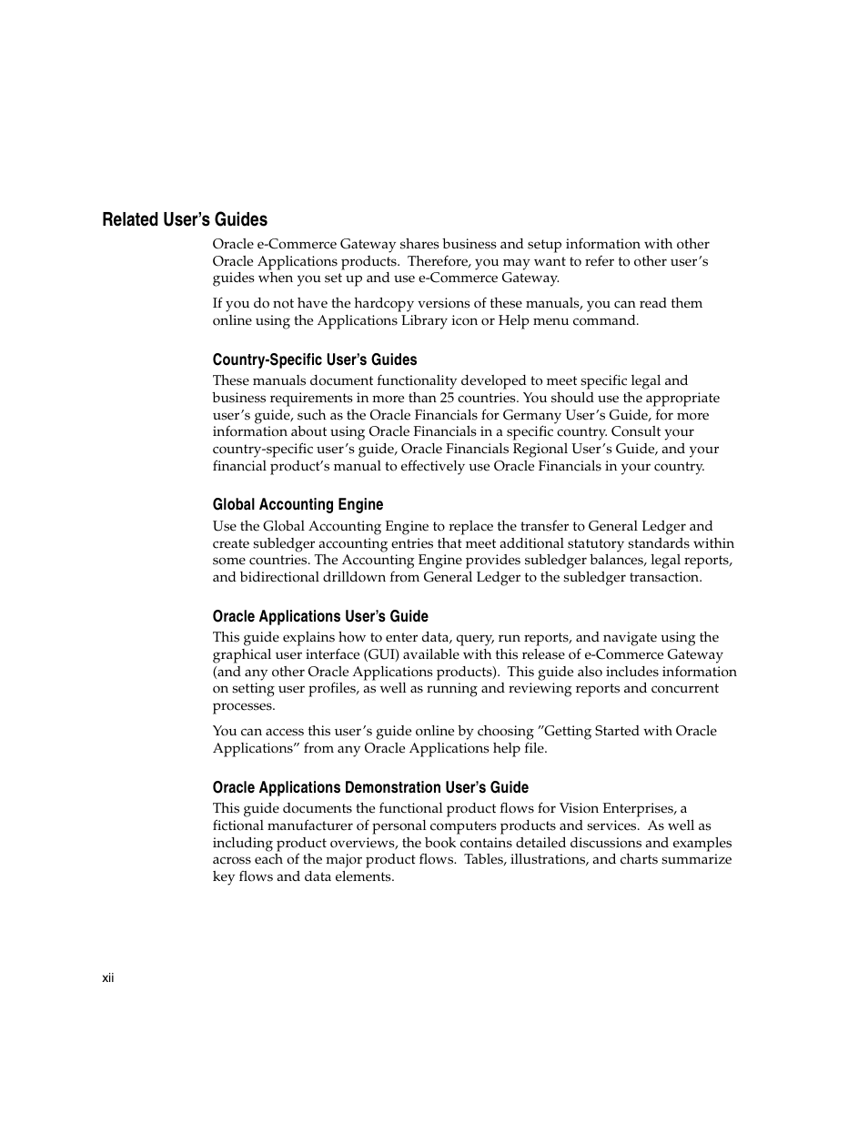 Related user’s guides | Oracle A75089-02 User Manual | Page 12 / 144