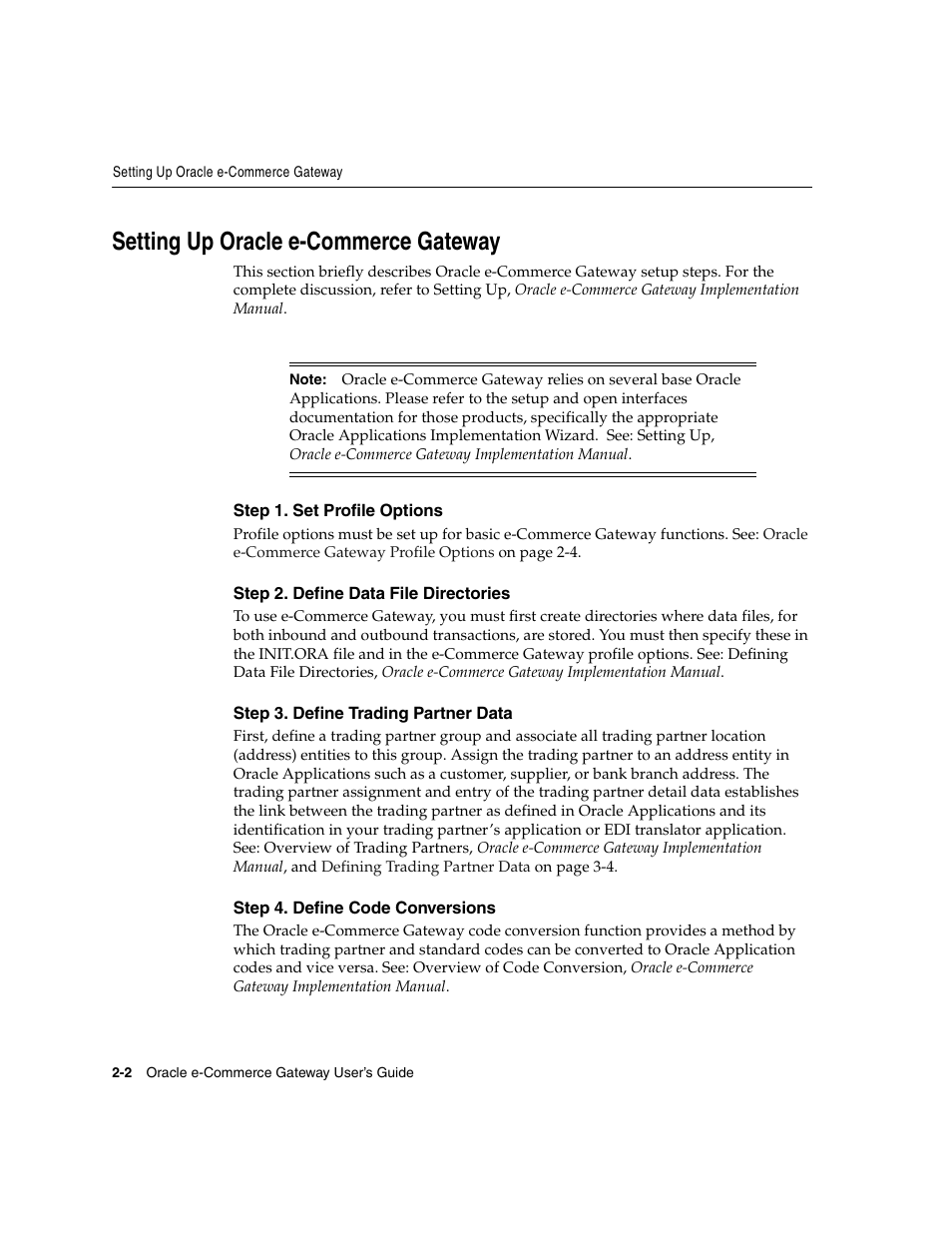 Setting up oracle e-commerce gateway | Oracle A75089-02 User Manual | Page 26 / 144