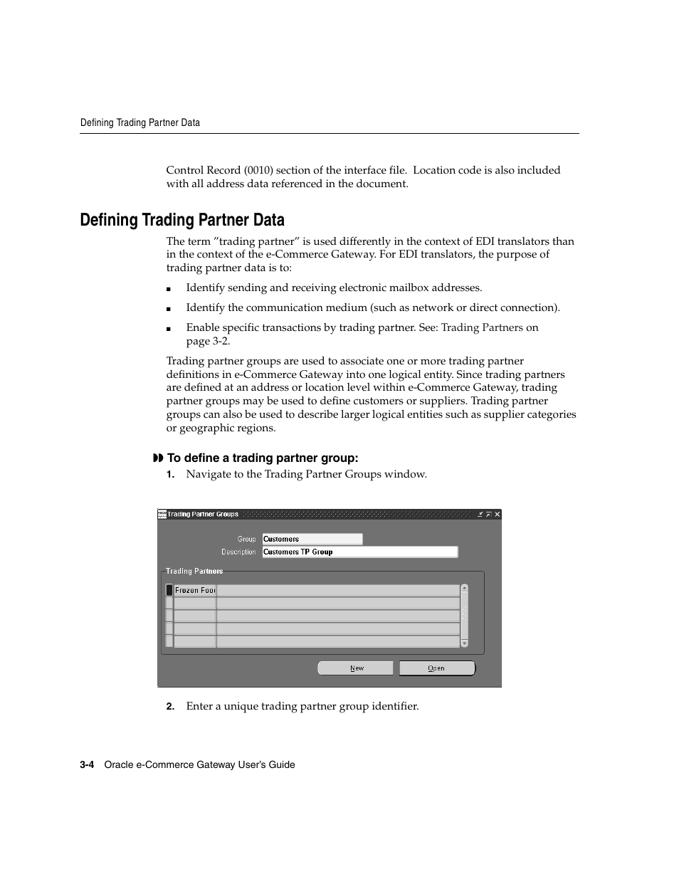 Defining trading partner data | Oracle A75089-02 User Manual | Page 38 / 144