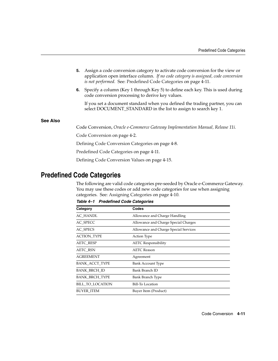 Predefined code categories | Oracle A75089-02 User Manual | Page 53 / 144